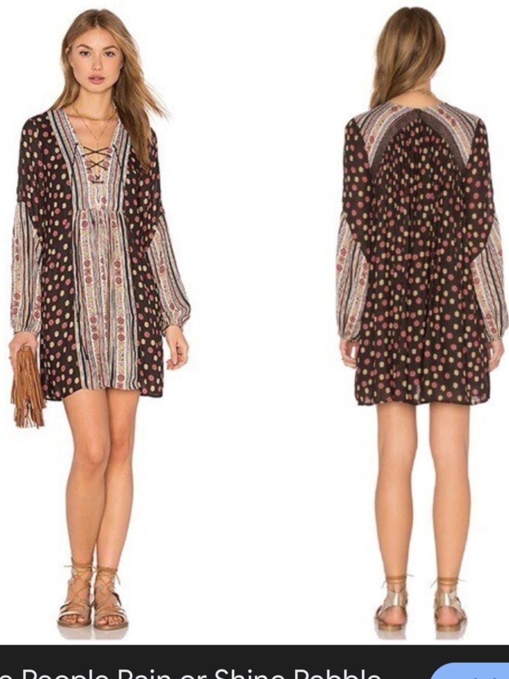 Free People Rain or Shine Pebble Print Boho Floral Tunic Mini Dress Size Medium - Picture 12 of 12